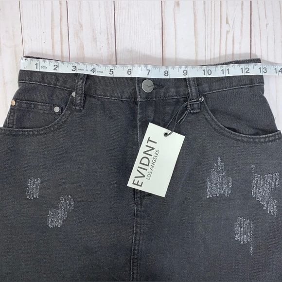 EVIDNT | Black Denim Asymmetrical Skirt 25 Distressed Raw Hem - Picture 8 of 9